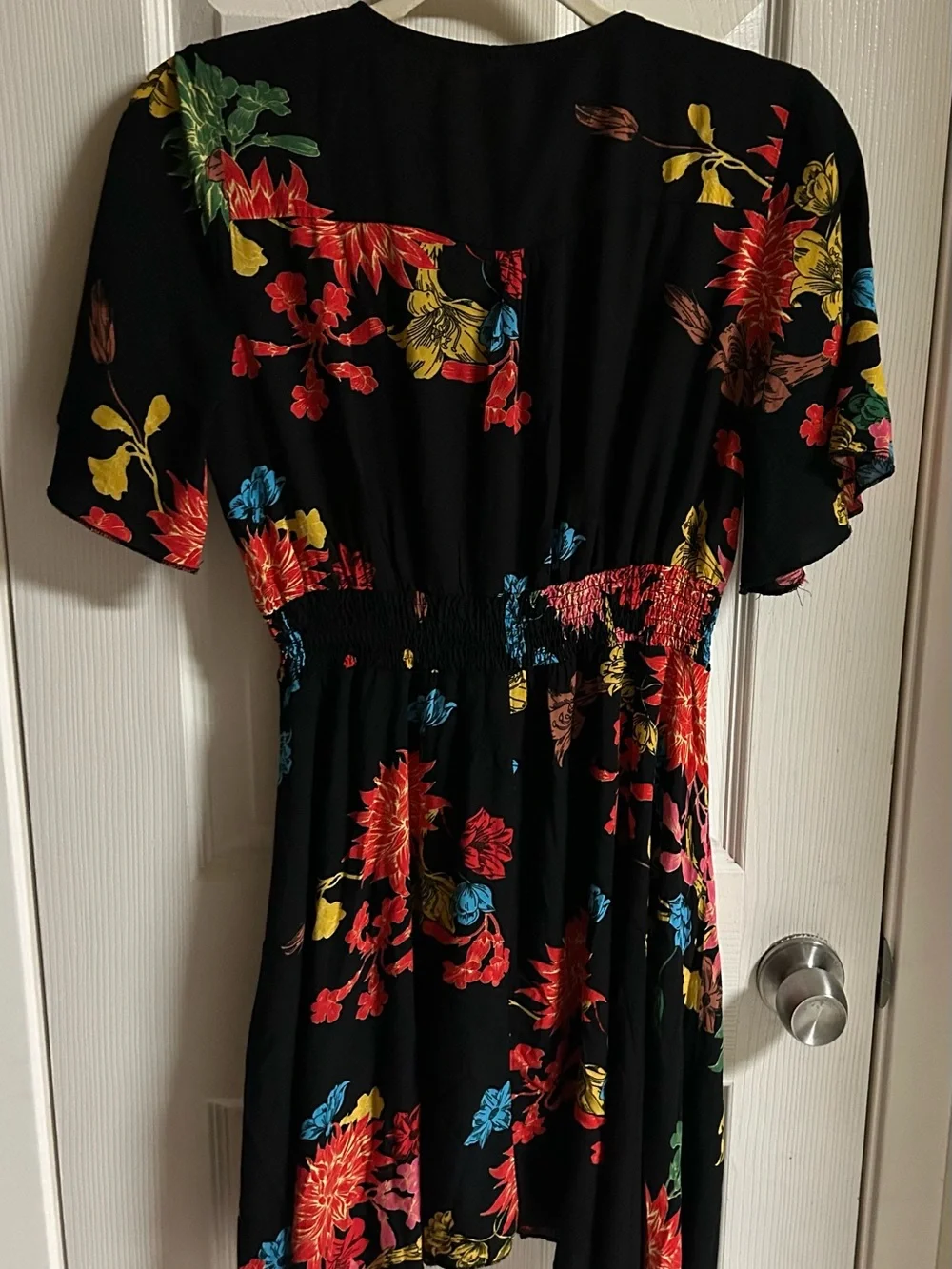 Black Floral Button-Front Women's Dress